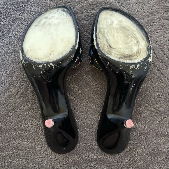 Louis Vuitton Y2K Murakami Black Multicolor LV Buckle Mule Sandals Heels EU 36.5 - Picture 10 of 14
